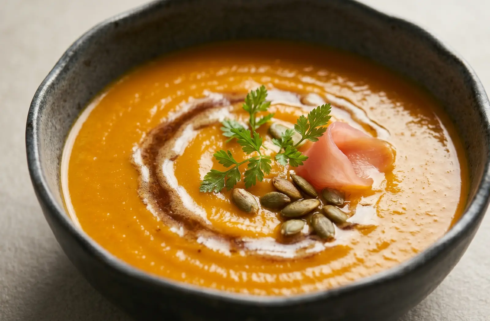 Velouté de Carottes Rôties sous Pression, Beurre Noisette et Gingembre